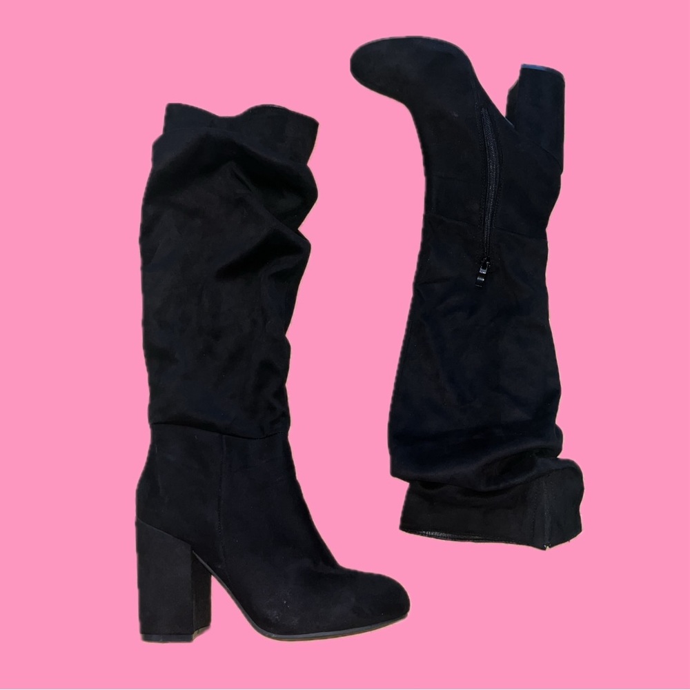 windsor suede slouch knee high heeled boots